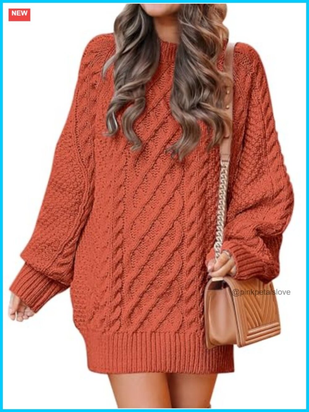 Oversized Cable Knit Mini Sweater Dress Long Sleeve Crewneck Tunic